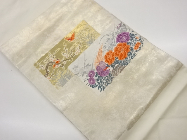 JAPANESE KIMONO / JAPANESE FLOWER / LONG-TAILED BIRD PATTERN WOVEN 24K